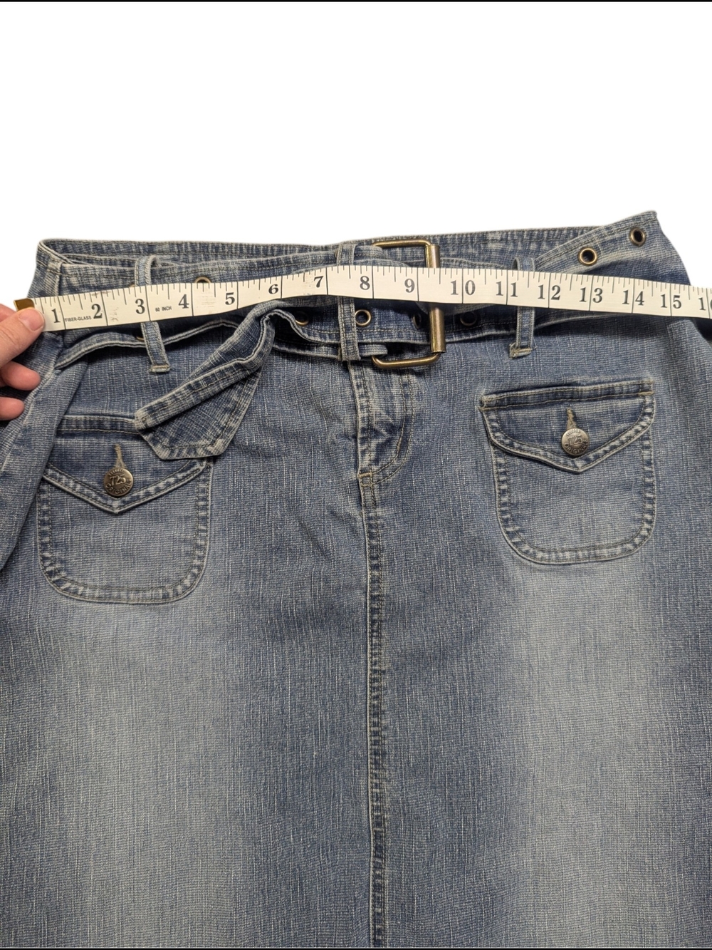 Y2K 725 Originals Time Denim Skirt – Size 13 Belted Jean Skirt - Picture 7 of 14